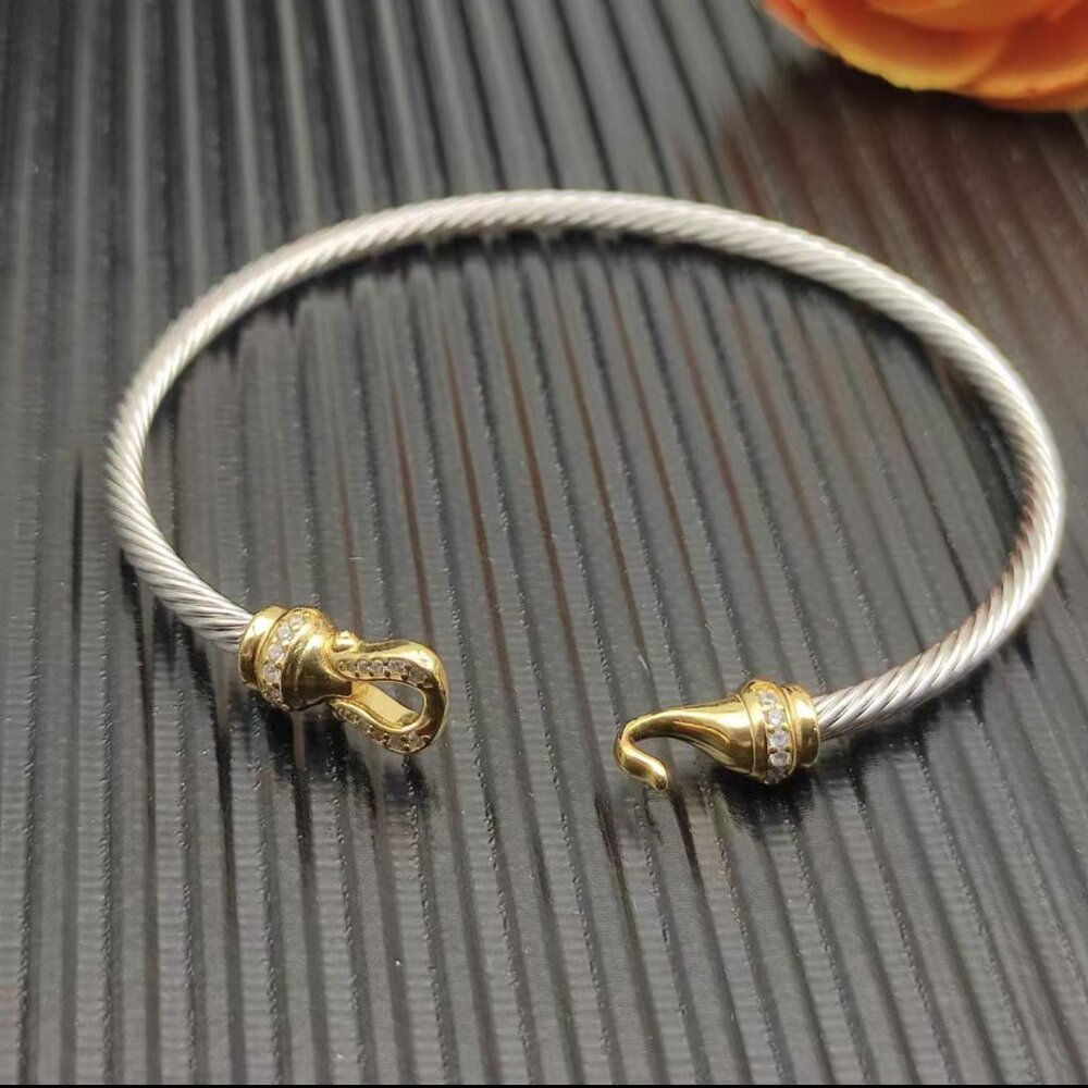 David Yurman Twisted Cable Hook Bracelet with Gold Accents